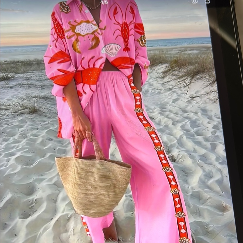 065. Vibrant Pink Wide Leg Women's Pants